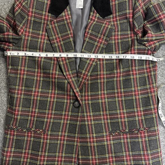 VTG Sag Harbor Women’s 14 Petite Red Plaid 90s Wool Blend Blazer Career - Picture 5 of 8